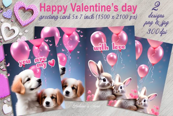 Download Valentines Animals on Greeting Cards Set - Premium Bundle