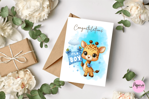Download It's a Boy Giraffe Greeting Card - Premium Resources